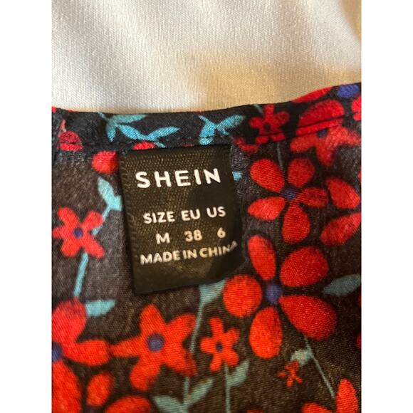 SHEIN red and black floral‎ summer mini zip up dress size M 6 - Picture 4 of 6